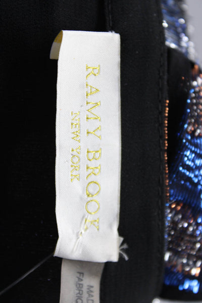 Ramy Brook Womens Metallic Chiffon V-Neck Long Sleeve Blouse Top Black Size L