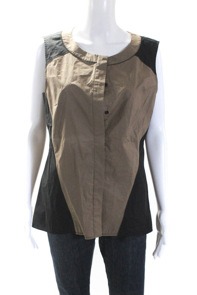 Lafayette 148 New York Womens Cotton Sleeveless Blouse Top Brown Size 10