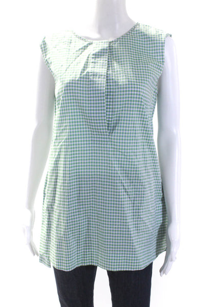 Lafayette 148 New York Womens Cotton Sleeveless Blouse Top Green Size XL