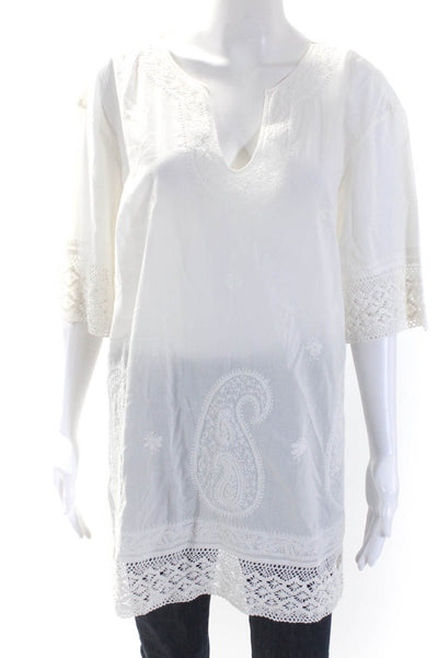 Lafayette 148 New York Womens Cotton Short Sleeve Blouse Top White Size 14