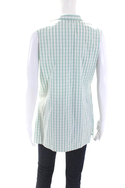 Lafayette 148 New York Womens Cotton V-Neck Sleeveless Blouse Top Green Size XL