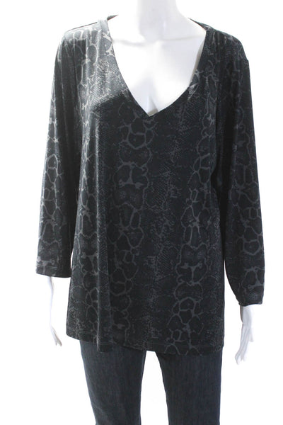 Anatomie Womens Animal Print V-Neck Long Sleeve Pullover Blouse Top Gray Size XL