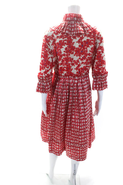 Dice Kayek Womens Floral Print 3/4 Sleeve Fit & Flare Dress Red Beige Size 38