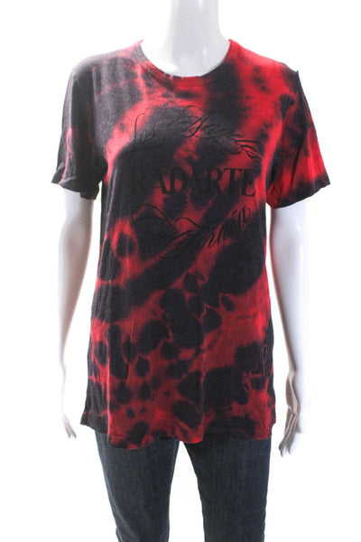 Rodarte Womens Red Tie Dye Graphic Print Crew Neck Short Sleeve Tee Top Size M