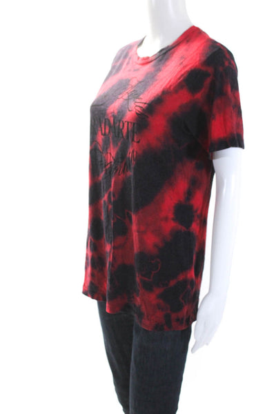 Rodarte Womens Red Tie Dye Graphic Print Crew Neck Short Sleeve Tee Top Size M