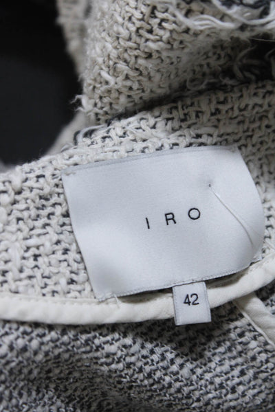 IRO Womens White Cotton Textured Fringe Detail Zip Long Sleeve Jacket Size 42