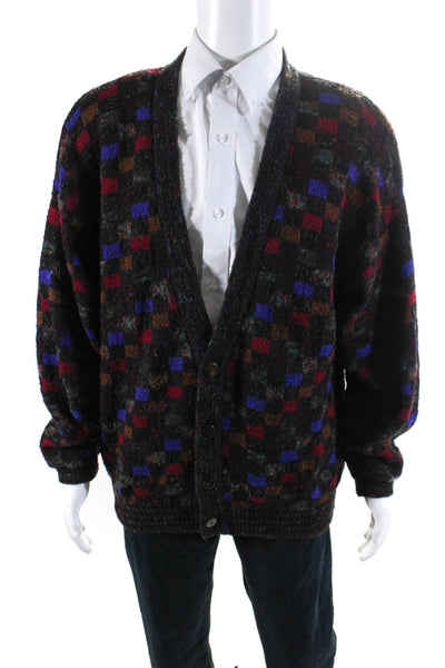 Mondo Di Marco Mens Button Front Check Cardigan Sweater Brown Multi Size Large