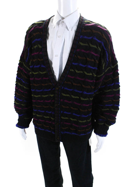 Mondo Di Marco Mens Four Button Striped Cardigan Sweater Black Multi Size Large