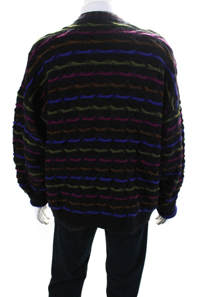 Mondo Di Marco Mens Four Button Striped Cardigan Sweater Black Multi Size Large