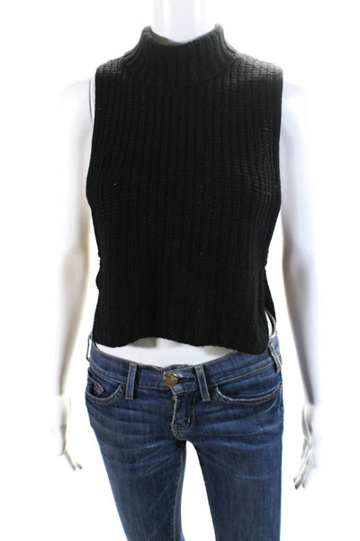 Autumn Cashmere Womens Cashmere Mock Neck Sleeveless Sweater Top Black Size XS