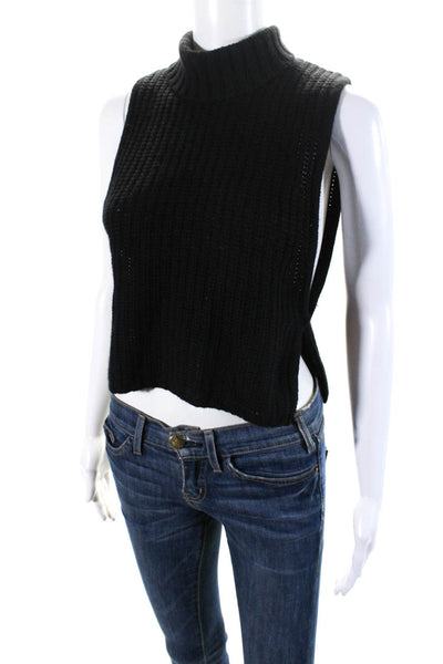 Autumn Cashmere Womens Cashmere Mock Neck Sleeveless Sweater Top Black Size XS