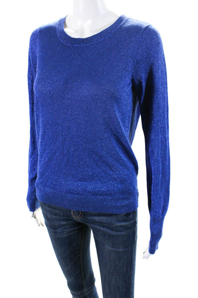 Parker Womens Metallic Knit Open Back Crew Neck Sweater Top Cobalt Blue Size XS