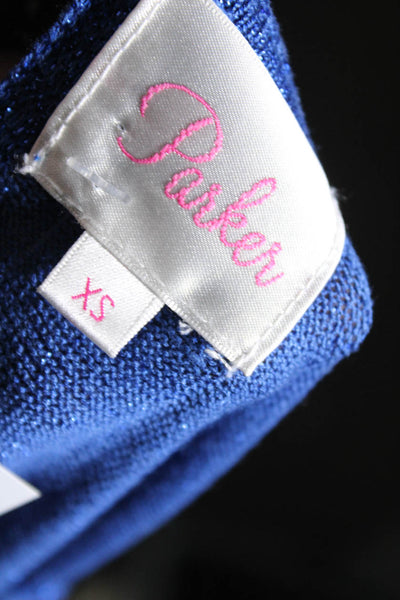 Parker Womens Metallic Knit Open Back Crew Neck Sweater Top Cobalt Blue Size XS