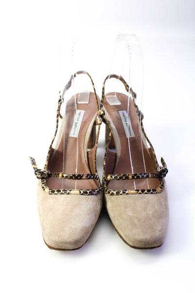 Tabitha Simmons Womens Suede Snakeskin Print Slingbacks Pumps Beige Size 37.5 7.