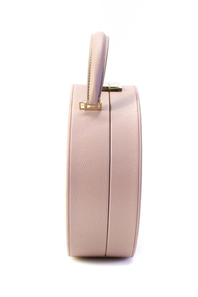 BUwood Womens Top Handle Grain Leather Circle Crossbody Handbag Pink