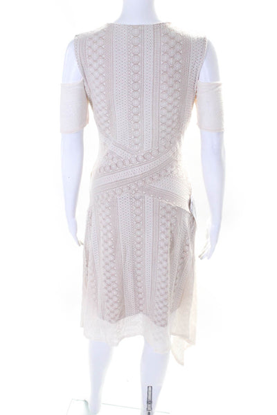 BCBG Max Azria Womens Lace V-Neck Cold Shoulder Sleeve A-Line Dress White Size S