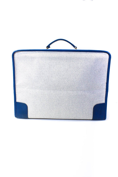 Paravel Canvas Leather Zip Around Rectangle Travel Suit Case White Navy Size 17"