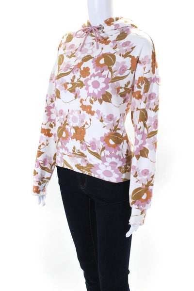 Paige Womens Pink Cream Floral Print Cotton Long Sleeve Pullover Hoodie Size XS