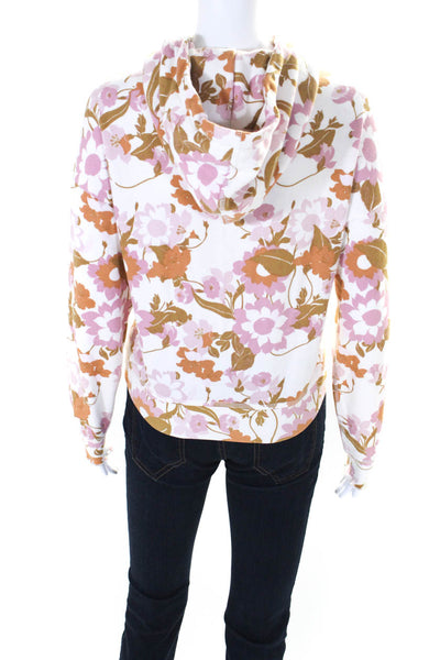 Paige Womens Pink Cream Floral Print Cotton Long Sleeve Pullover Hoodie Size XS