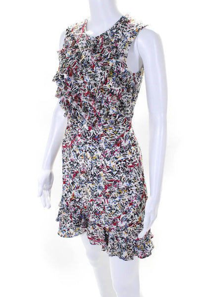 Saloni Womens Abstract Print Ruffled Sleeveless Midi Dress Multicolor Size 0