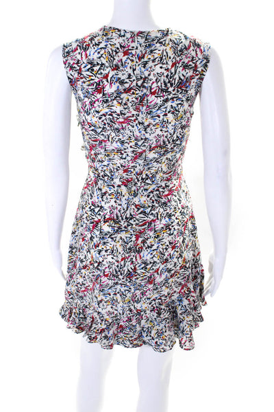 Saloni Womens Abstract Print Ruffled Sleeveless Midi Dress Multicolor Size 0
