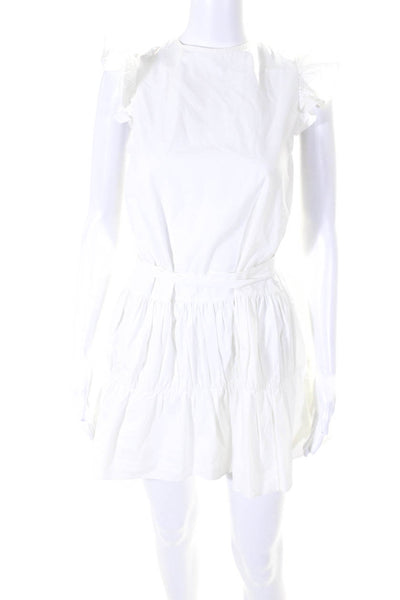 English Factory Womens Cotton Ruffled Belted Low Back Tied Dress White Size S