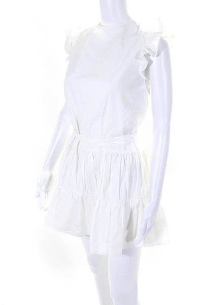 English Factory Womens Cotton Ruffled Belted Low Back Tied Dress White Size S