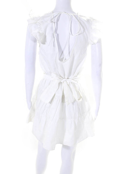 English Factory Womens Cotton Ruffled Belted Low Back Tied Dress White Size S