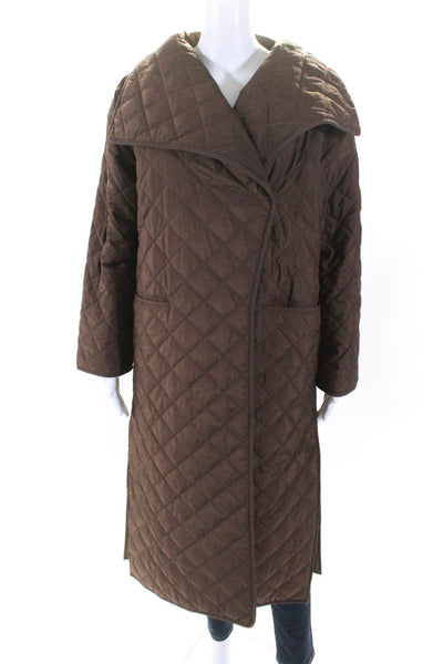 Toteme Women's Collared Long Sleeves Double Breast Quilted Jacket Brown Size XXS