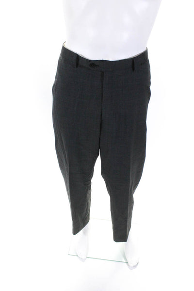 Brioni Mens Gray Wool Plaid Print Pleated Straight Leg Dress Pants Size 40R