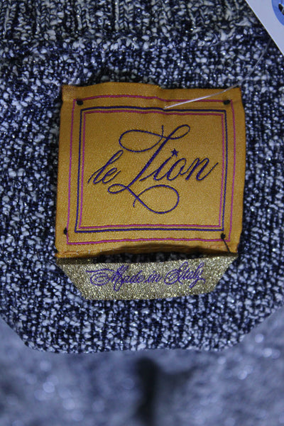 Le Lion Womens Metallic Knit Flower Button Up Cardigan Sweater Top Black Size S