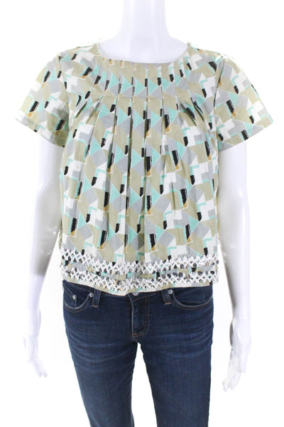 Suno Womens Cotton Abstract Print Pleated Sequined Blouse Top Multicolor Size 2