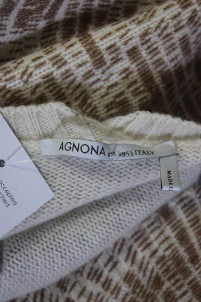 Agnona Womens Cashmere Knit Abstract Printed V-Neck Sweater Top Beige Size 40