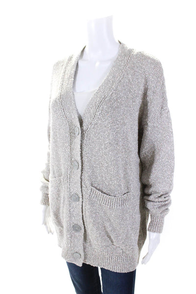 Le Lion Womens Cotton Metallic Sequined V-Neck Cardigan Sweater Gray Size OS