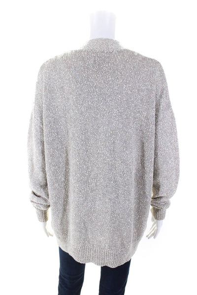 Le Lion Womens Cotton Metallic Sequined V-Neck Cardigan Sweater Gray Size OS