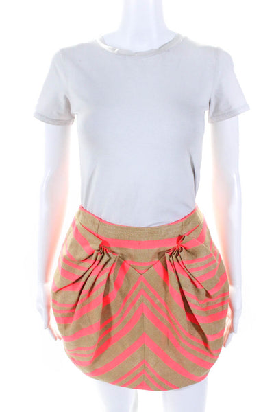 Delpozo Womens Linen Striped Draped Mid Rise Mini Skirt Pink Beige Size 36