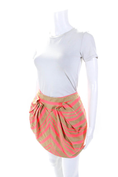 Delpozo Womens Linen Striped Draped Mid Rise Mini Skirt Pink Beige Size 36