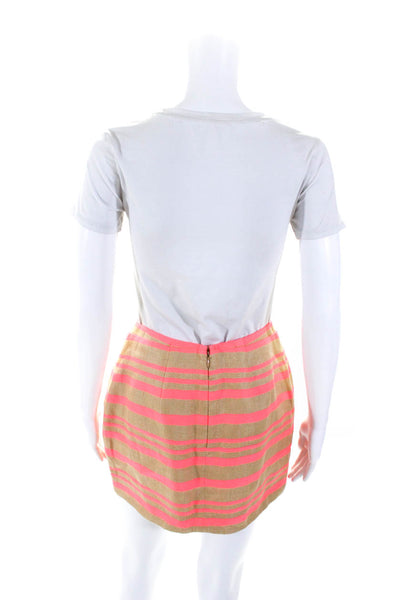 Delpozo Womens Linen Striped Draped Mid Rise Mini Skirt Pink Beige Size 36