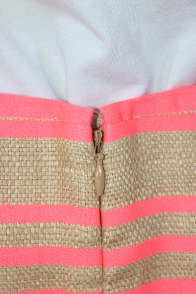 Delpozo Womens Linen Striped Draped Mid Rise Mini Skirt Pink Beige Size 36