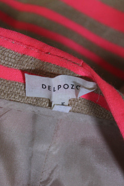 Delpozo Womens Linen Striped Draped Mid Rise Mini Skirt Pink Beige Size 36