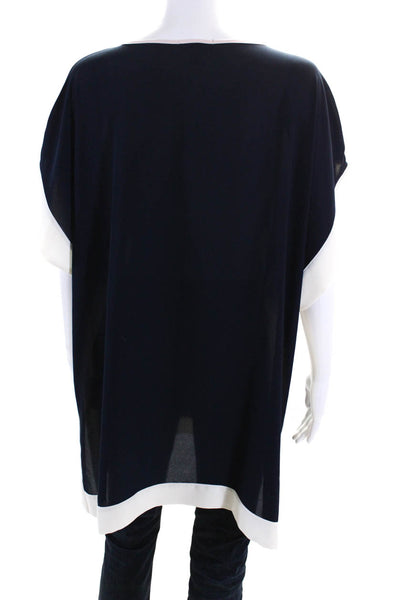 J Crew Womens Short Sleeve V Neck Contrast Trim Tunic Blouse Navy Size M