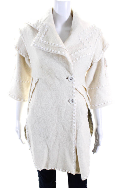 Fumblin Foe Womens Single Breasted Studded Trim Curved Hem Coat White Size S