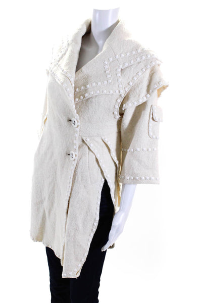 Fumblin Foe Womens Single Breasted Studded Trim Curved Hem Coat White Size S