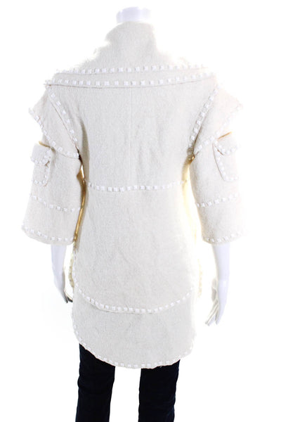 Fumblin Foe Womens Single Breasted Studded Trim Curved Hem Coat White Size S