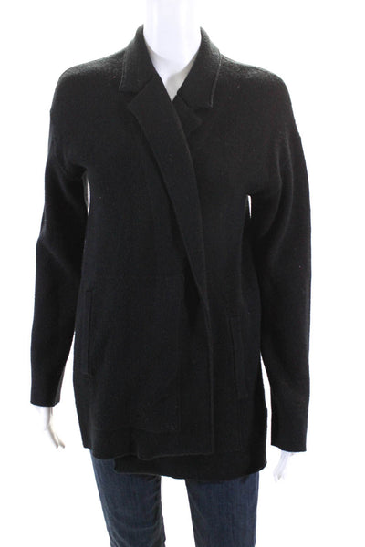 Splendid Womens Cotton Knit Notched Collar Open Cardigan Sweater Black Size M