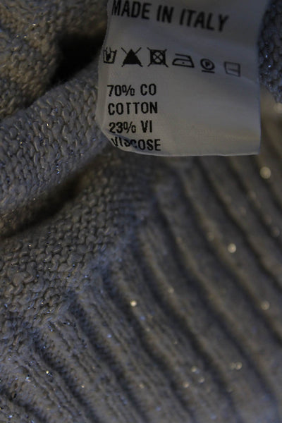 Le Lion Womens Cotton Metallic Knit Button Up Cardigan Sweater Top White Size S