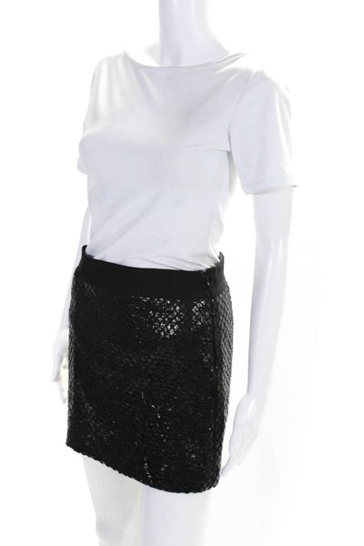 Milly Womens Cotton Shiny Diamond Print Mini Skirt Black Size 8