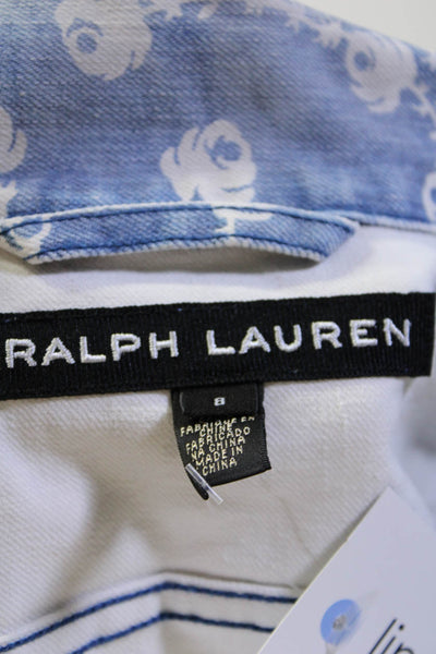 Ralph Lauren Black Label Womens Graphic Button Down Denim Jacket Blue Size 8