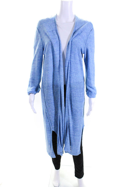 525 America Womens Long Open Front Duster Cardigan Blue Linen Size Medium