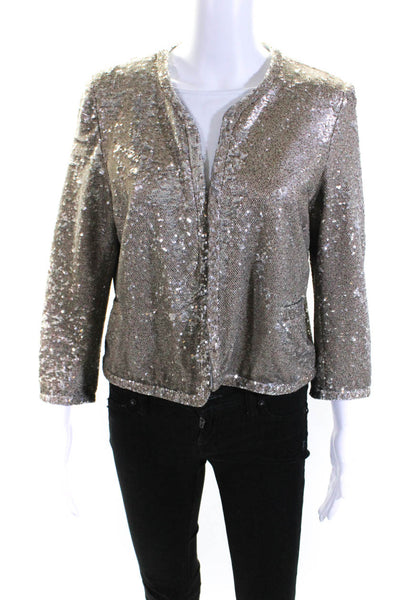 Chelsea Flower Womens 3/4 Sleeve Sequin Hook & Eye Cardigan Gold Size Medium